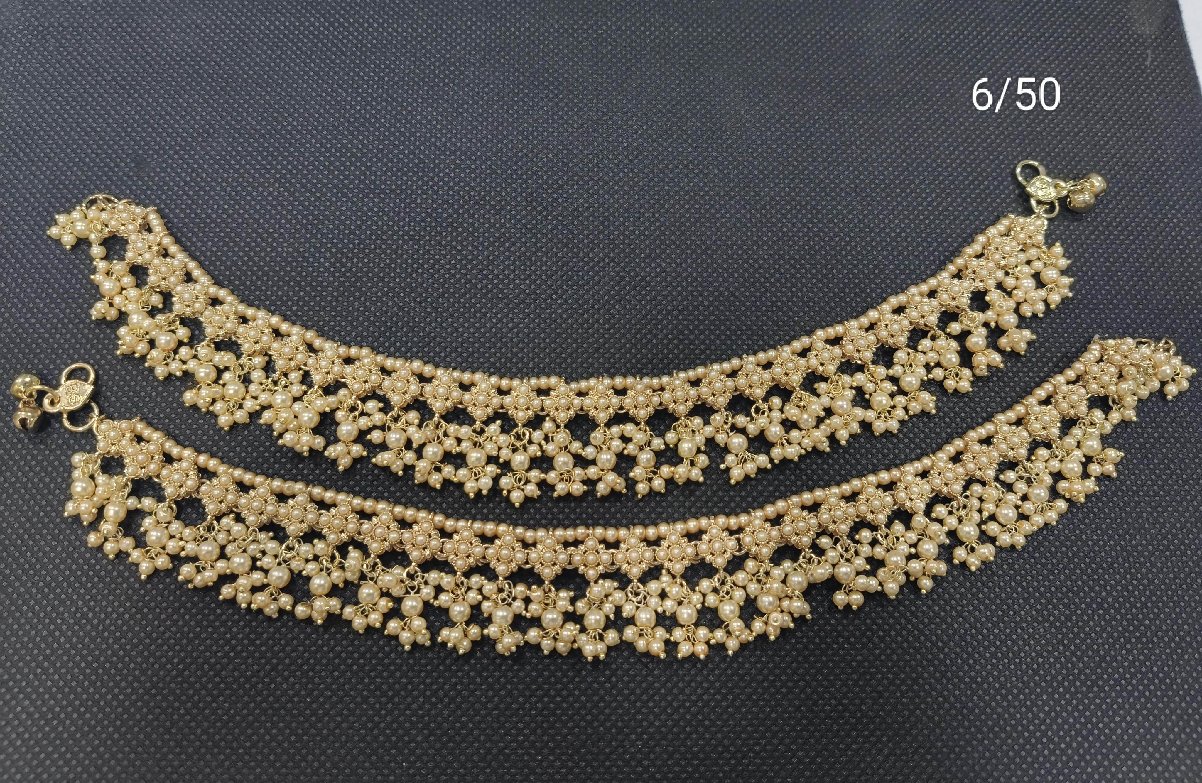 Royal Layered Pearl Cluster Anklet Set for Women